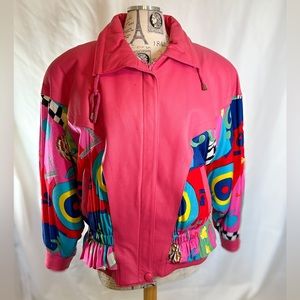 Avanti Fino Vintage Pink and Retro Patterned Leather Women’s Bomber Jacket